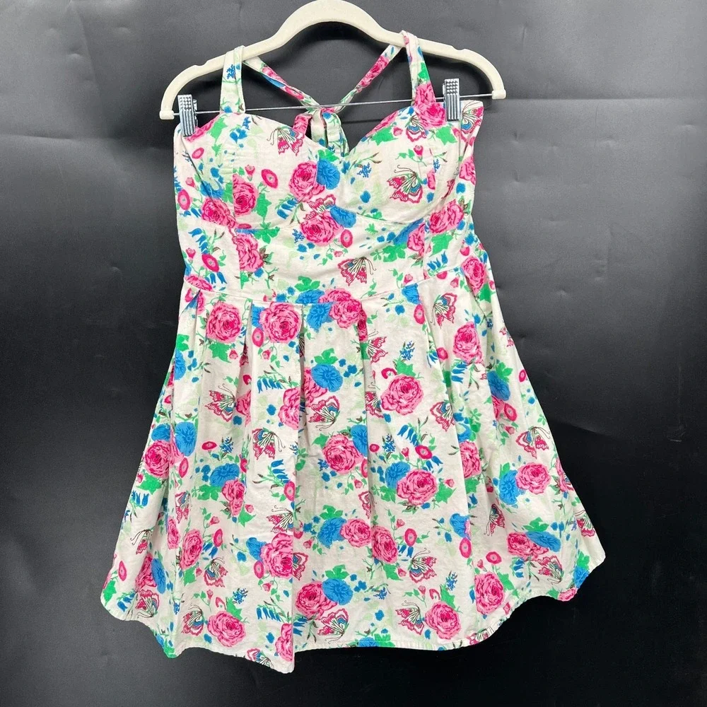 retro y2k 90s halter bra free fit & flare mini dress cottagecore XL - Picture 1 of 11